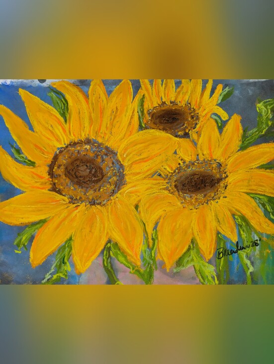 Hand Crafted Other - "Sunflower Trio" Original Unframed Artwork Created By Brea Marie 9 X 12
